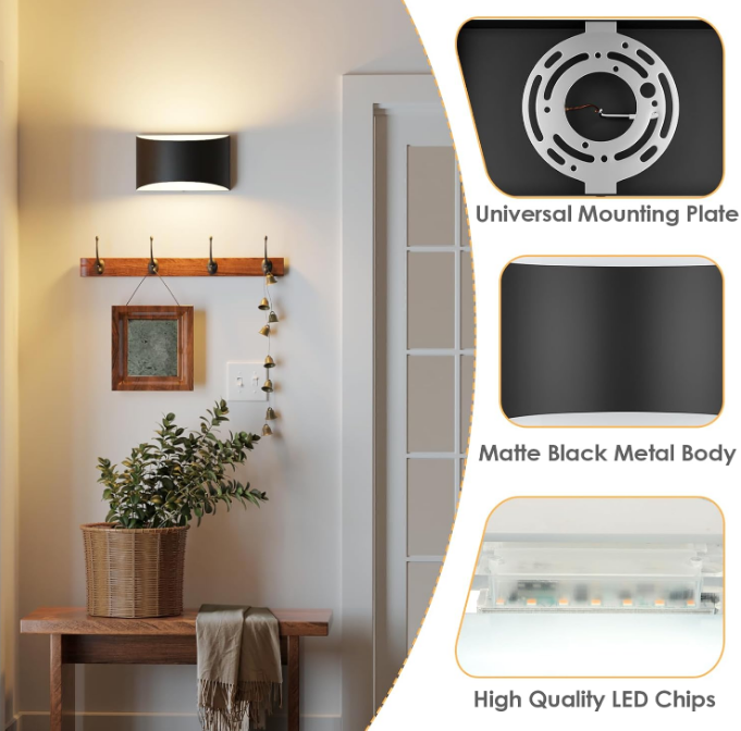 Modern LED Wall Sconces, 3000K Warm White Wall Lights Set of 2, 10W Up and Down Wall Mount Light, Matte Black Indoor Sconces Wall Lighting