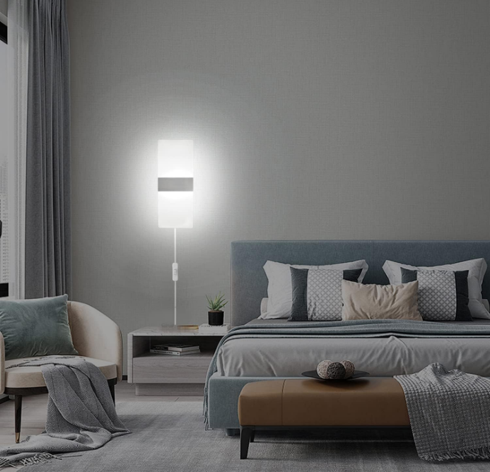 Wall Sconces Set of Two, Modern Wall Sconce Plug in 10W 6000K Cool White Acrylic Wall Lights with 6FT/180cm Plug in Cord and On/Off Switch on The Cord