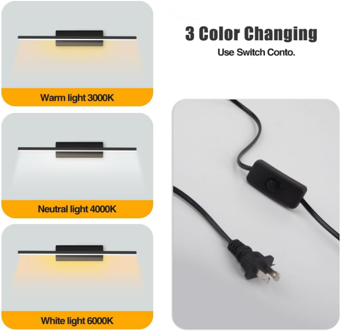 LED Plug Wall Sconces, with 6W Mounted Reading Lights, 3 Color Temperatures, with 6FT Plug in Cord and On/Off Switch on The Cord, 330°Rotation Wall Lamps, for Bedroom Headboard Living Room (black)