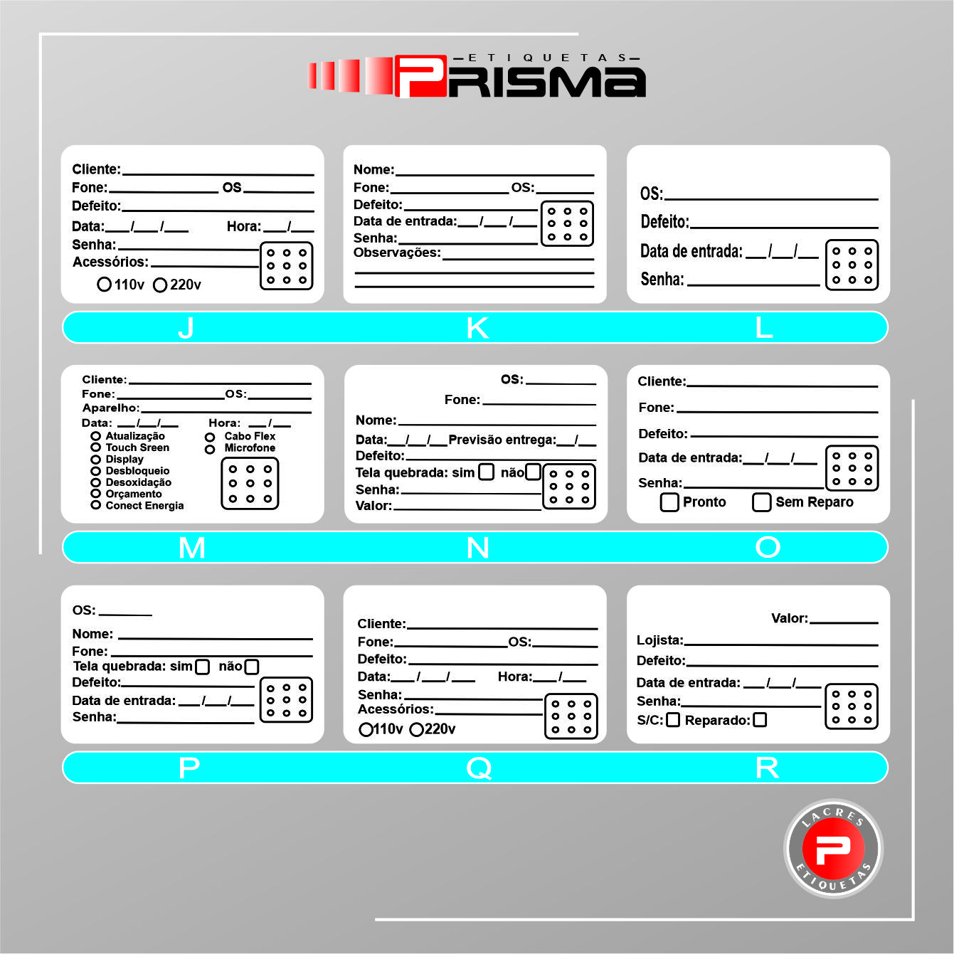 Etiquetas Adesivas BOPP preto e branco 50x30 mm