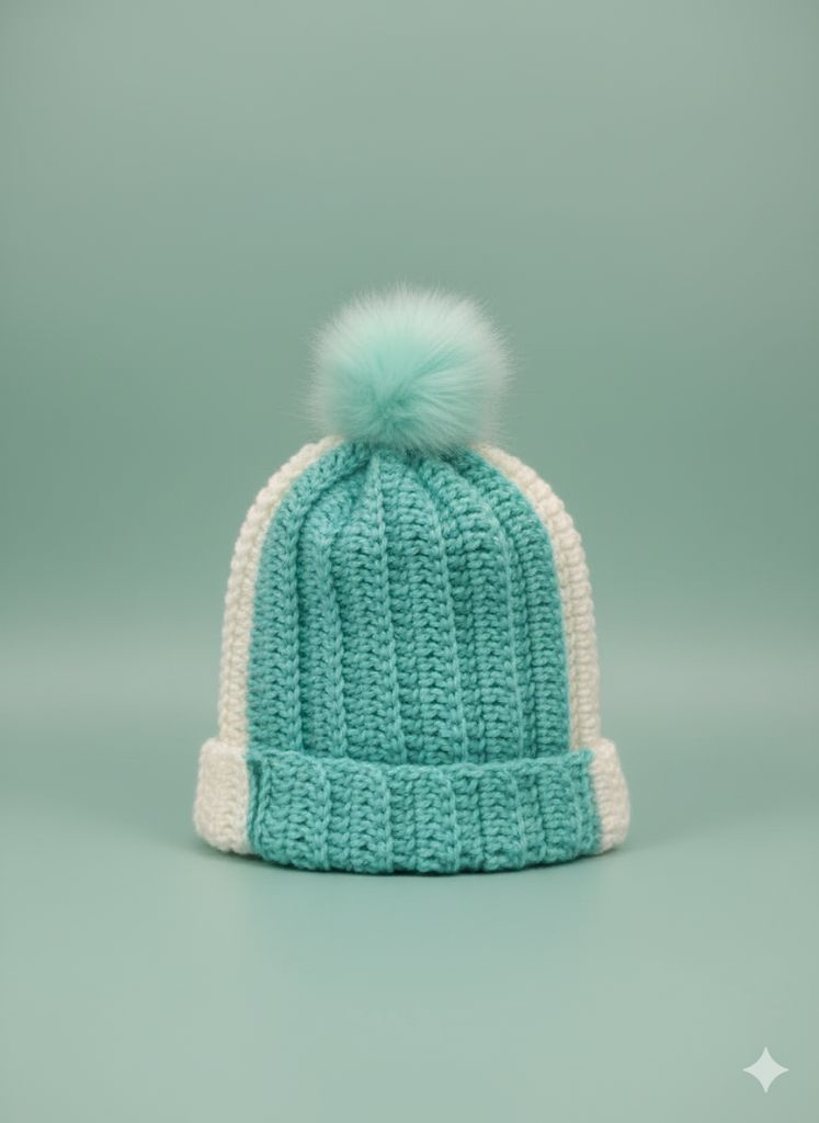 Knitted Teal Pom-Pom Beanie