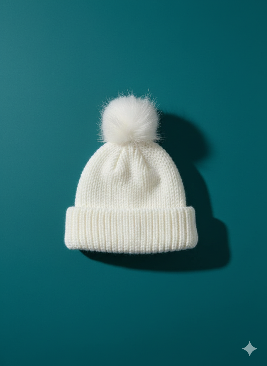 White Knit Pom-Pom Beanie
