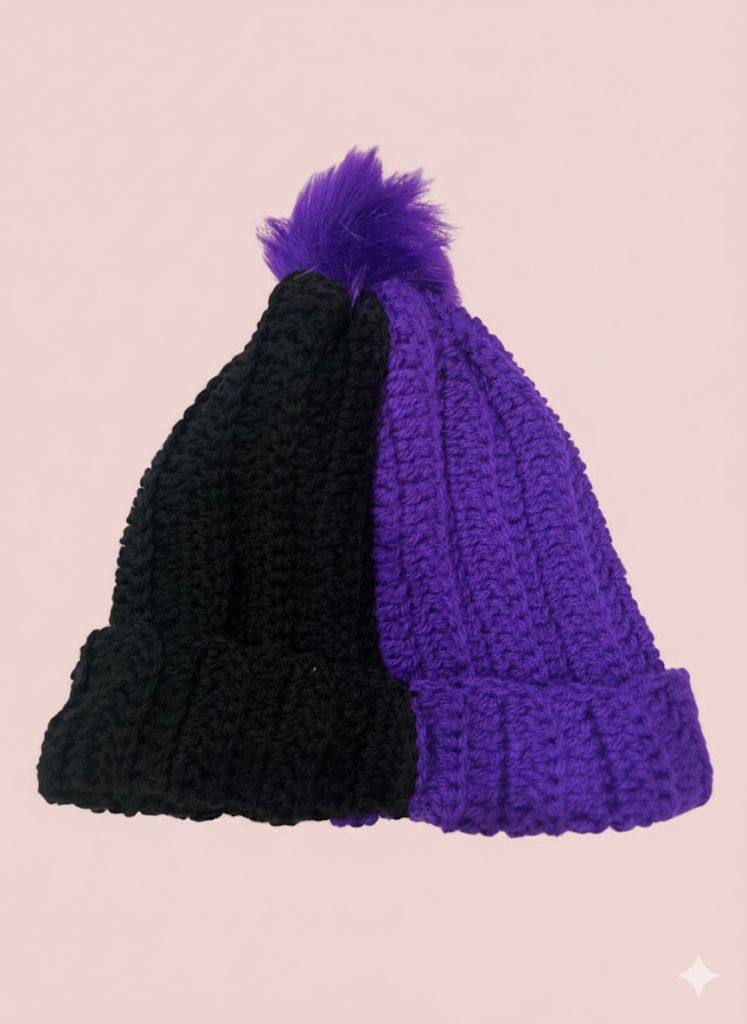 Black and Purple Knitted Beanie