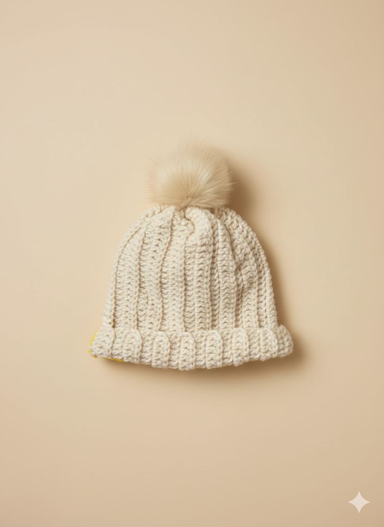 Yellow Knit Beanie with Pom Pom