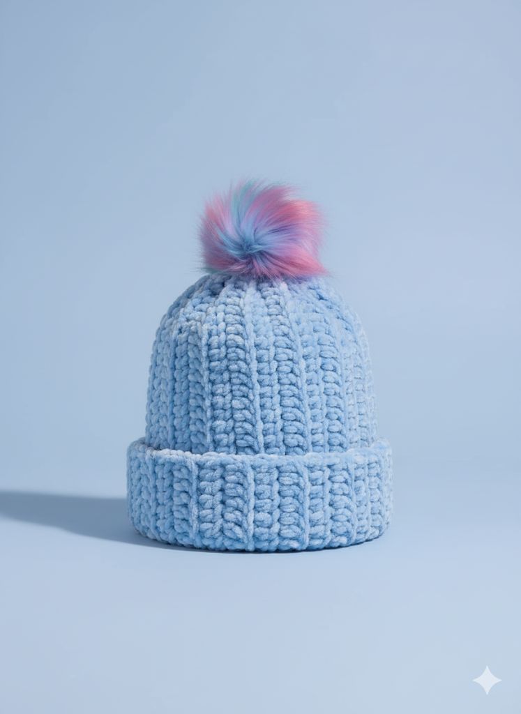 Yellow Knit Beanie with Pom Pom