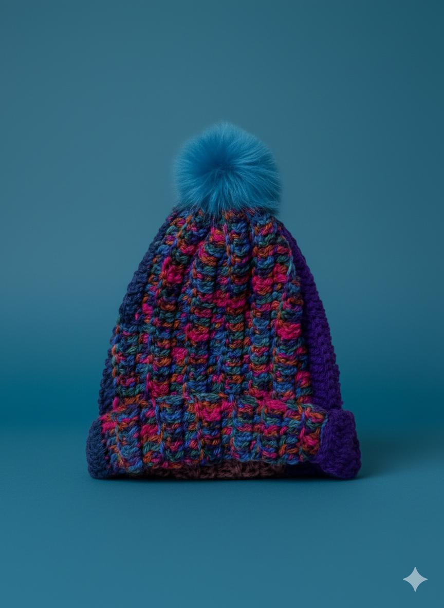Colorful Knit Beanie with Pom Pom