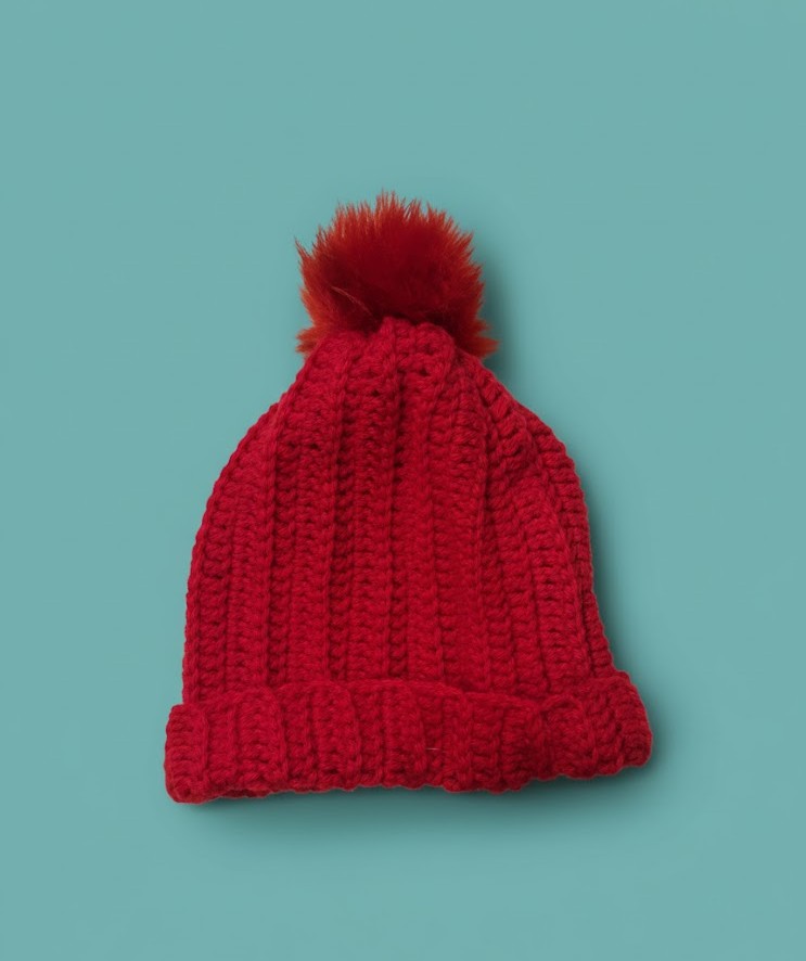 Red Knit Beanie with Pom-Pom