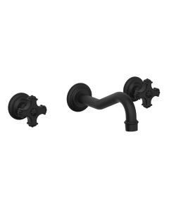 161-56/040 Henri Two Cross Handle Widespread Wall Mount Roman Tub Faucet in Matte Black