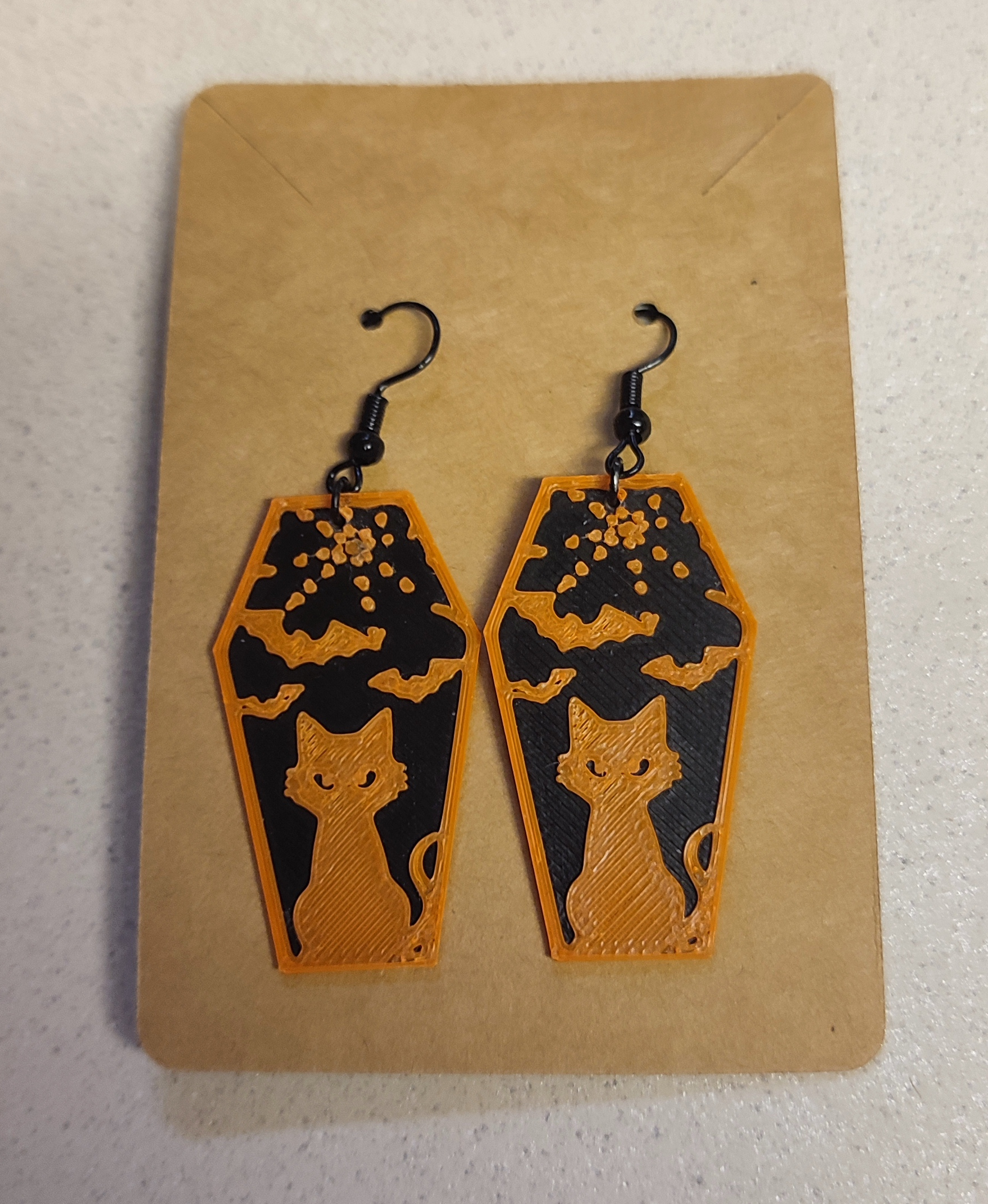 Halloween-Ohrringe - Sargform mit Katzenmotiv