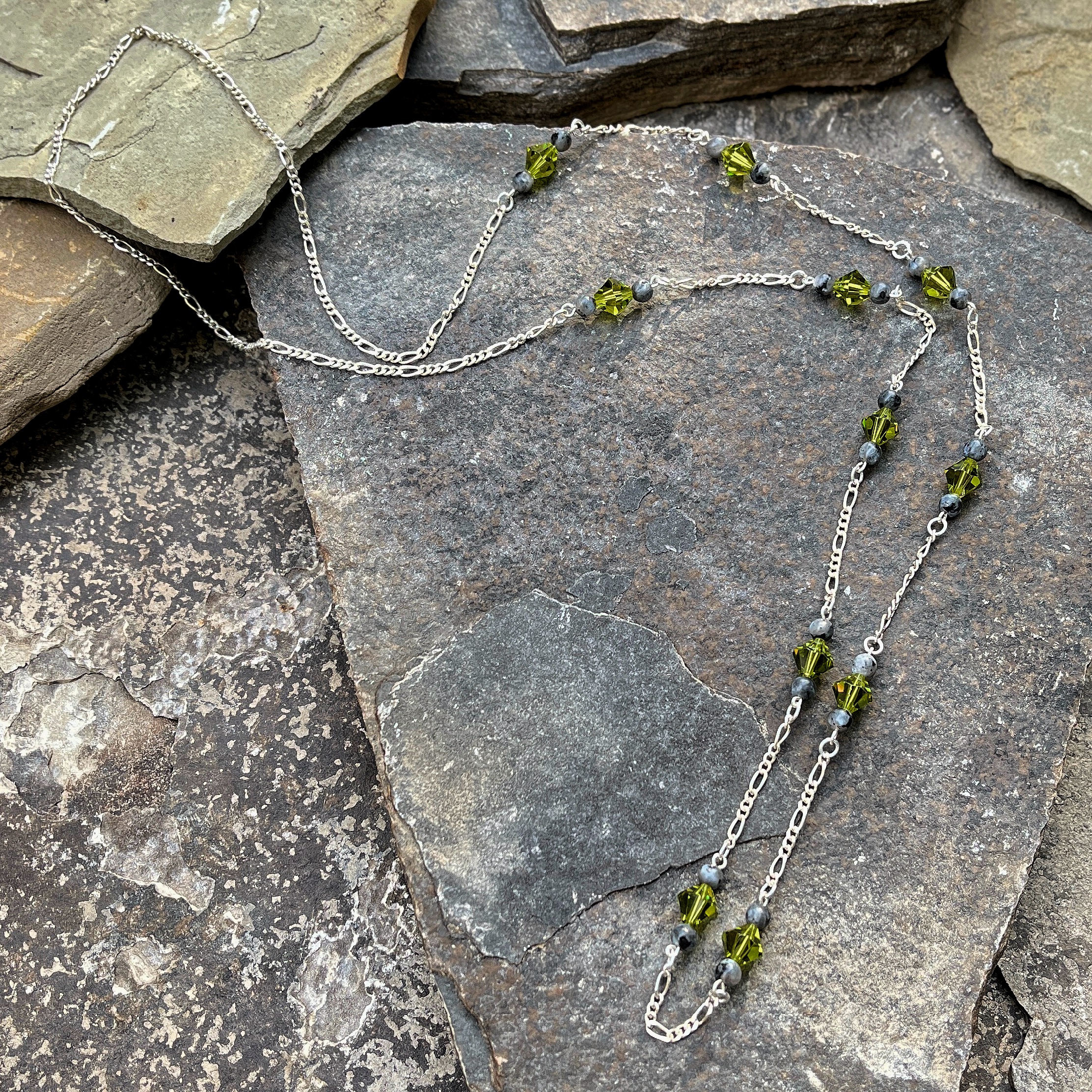 Sterling Silver Swarovski Crystal and Labradorite Opera Necklace