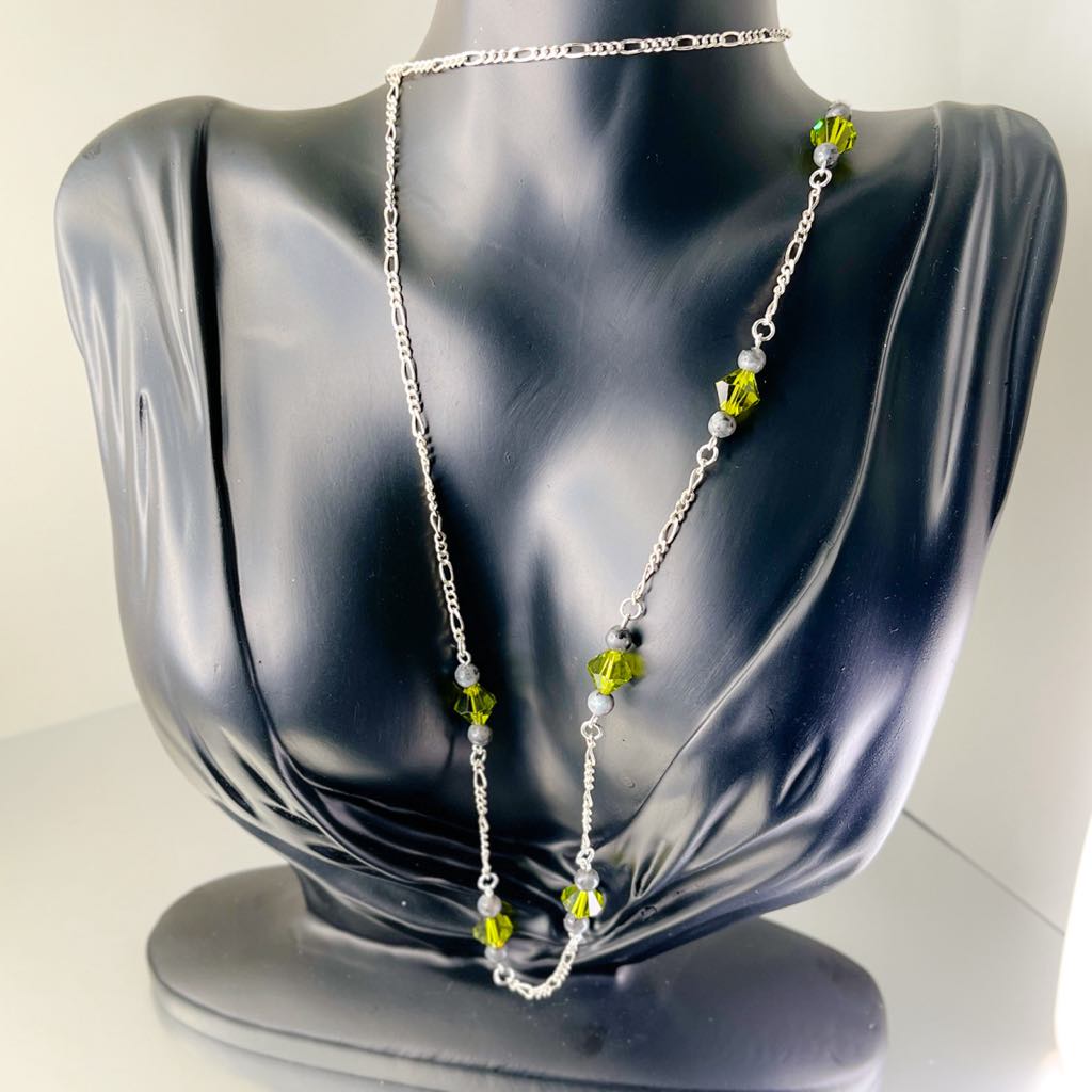 Sterling Silver Swarovski Crystal and Labradorite Opera Necklace