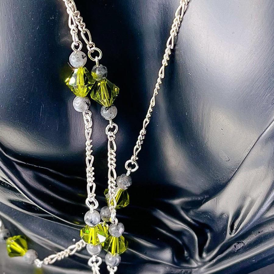 Sterling Silver Swarovski Crystal and Labradorite Opera Necklace