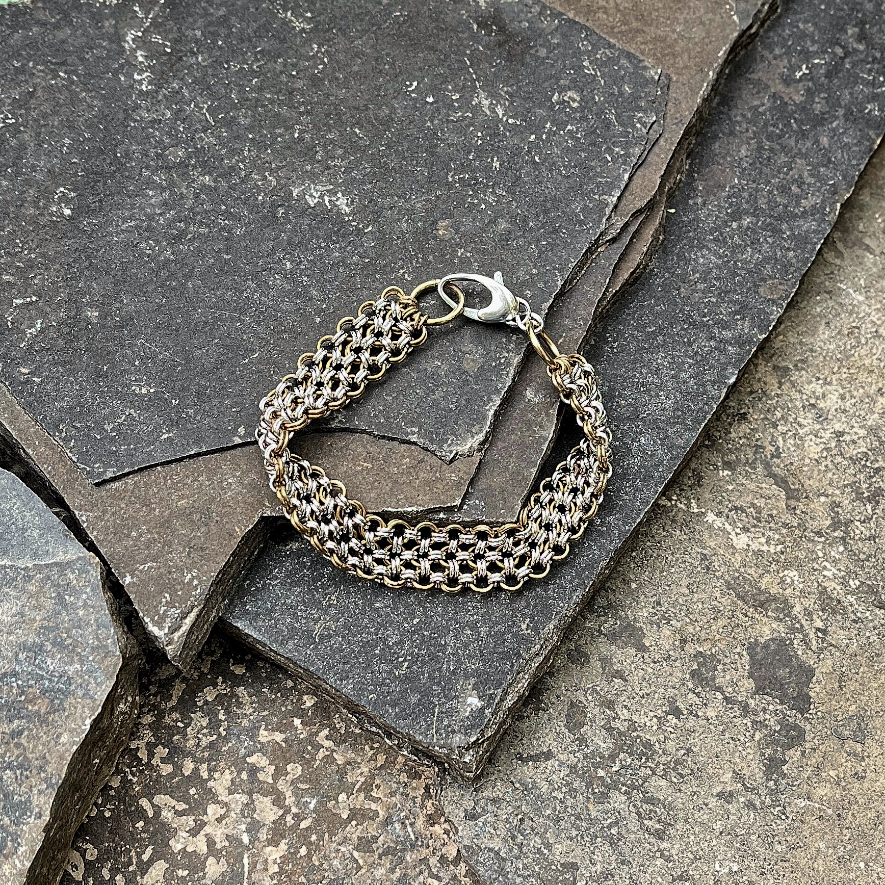 Aetherwoven Brass and Steel Sigil Bracelet