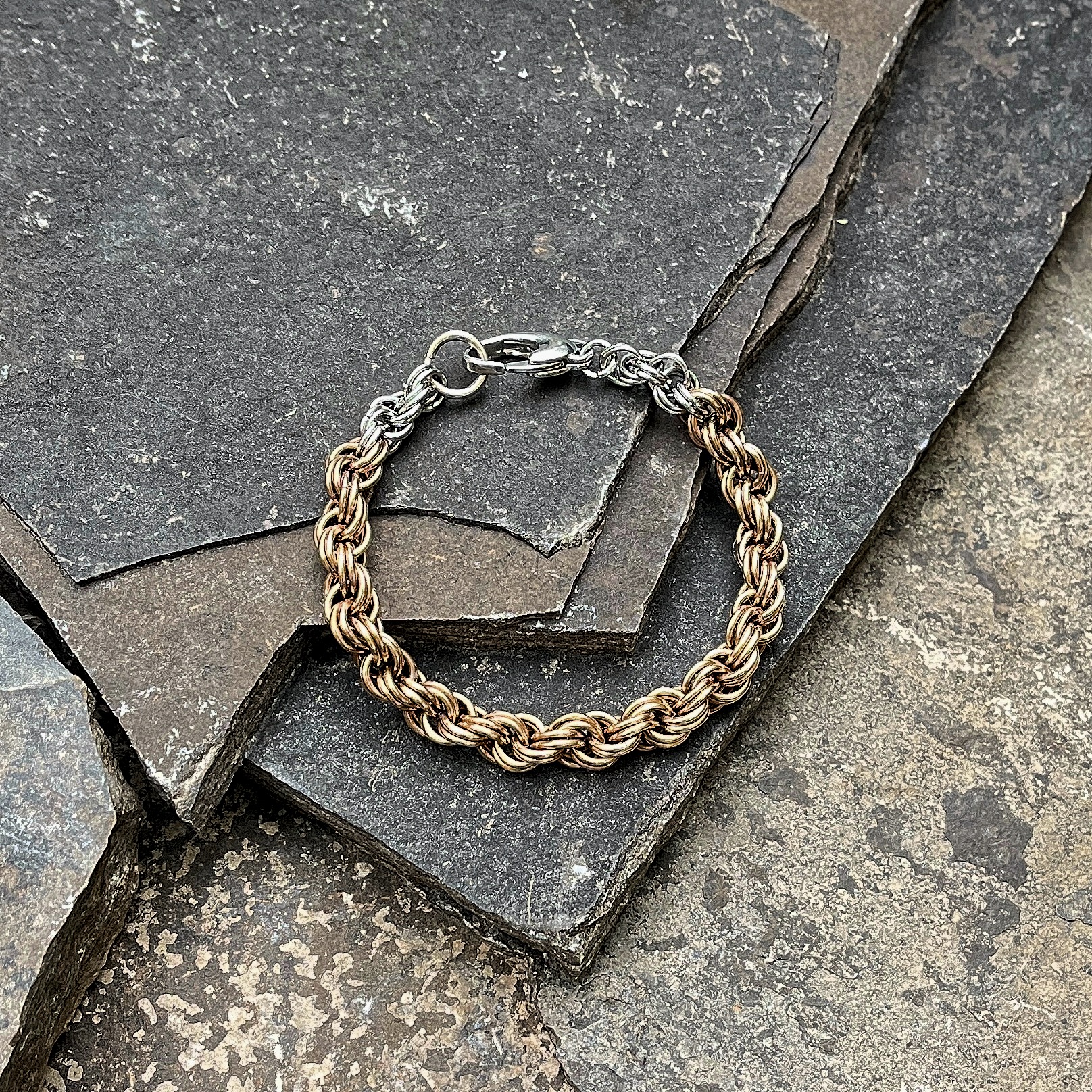 Boundfire Twist Brass and Steel Woven Bracelet