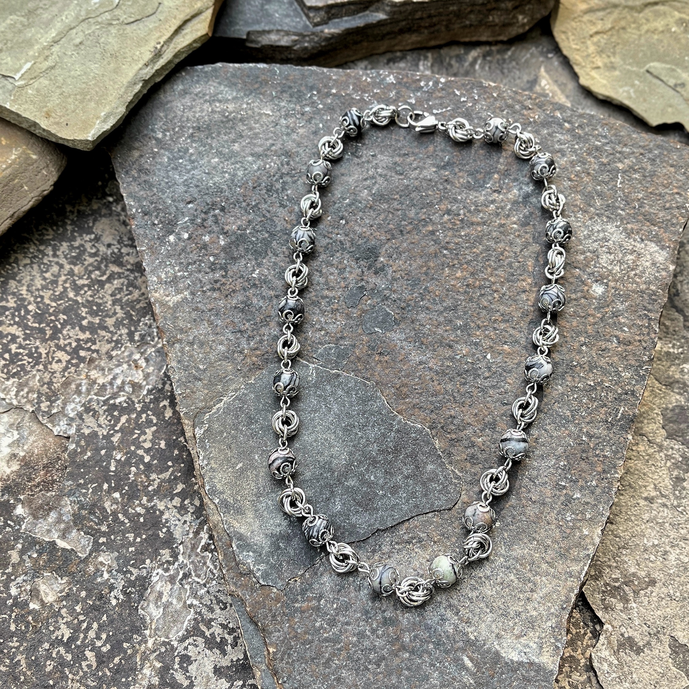 Stormveil Rosette Stainless Steel and Silkstone Necklace