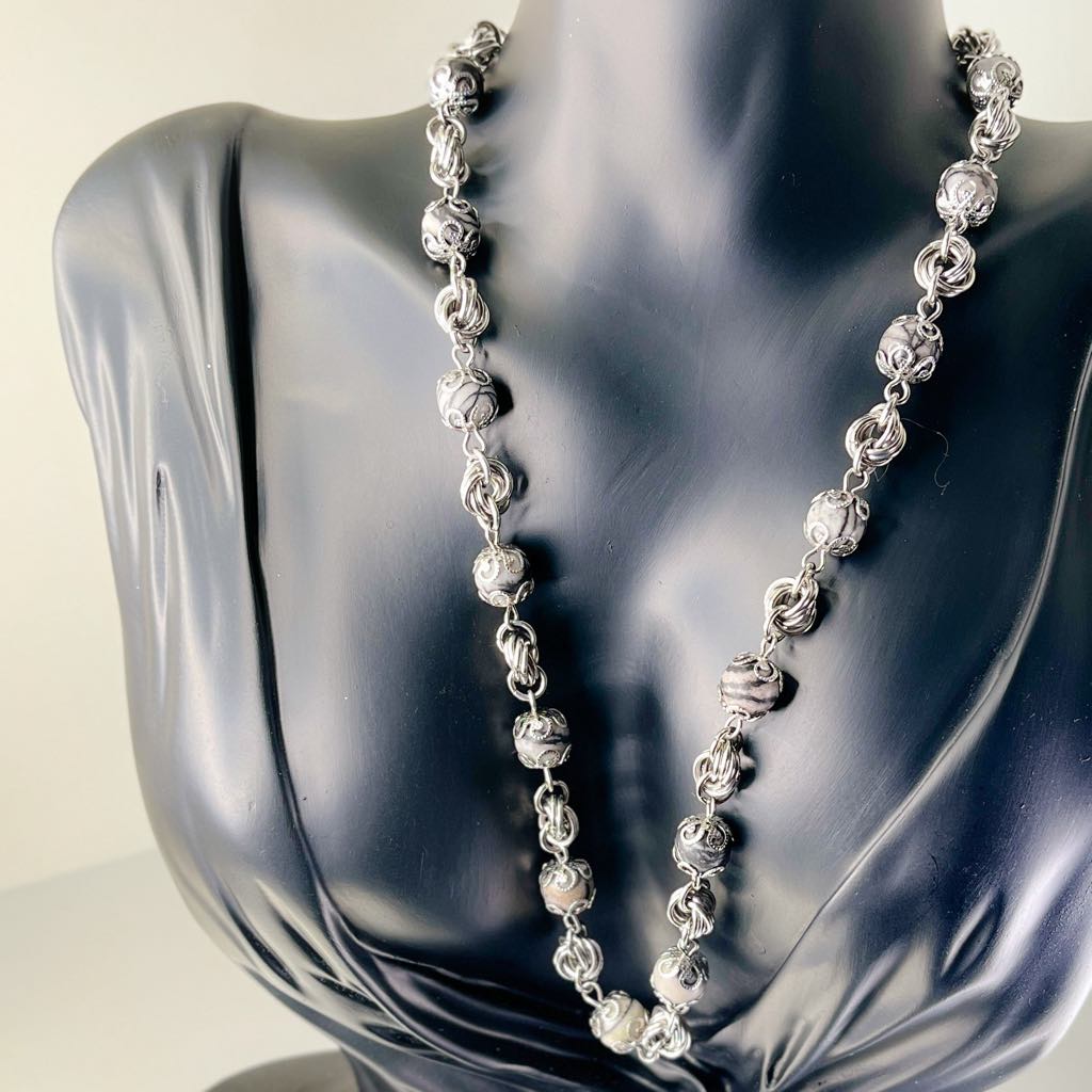 Stormveil Rosette Stainless Steel and Silkstone Necklace