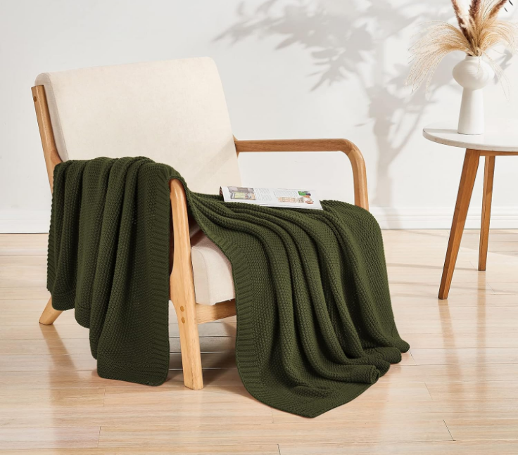 Olive Green Throw Blanket for Couch, Soft Cozy Cable Knit Throw Blanket for Bed Sofa Living Room, Lightweight Warm Decorative Farmhouse Christmas Throw Blanket, 50"x60", Olive Green