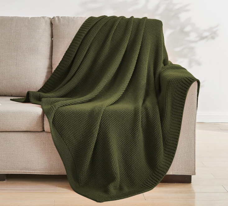 Olive Green Throw Blanket for Couch, Soft Cozy Cable Knit Throw Blanket for Bed Sofa Living Room, Lightweight Warm Decorative Farmhouse Christmas Throw Blanket, 50"x60", Olive Green