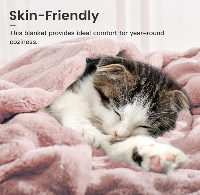 Faux Fur Throw Blanket Pink, Luxury Soft Decorative Cozy Plush Long Shaggy Fluffy Blanket for Sofa Couch Bed Living Room, Reversible Puffy Thick Warm Blanket for Winter, 50"X60"