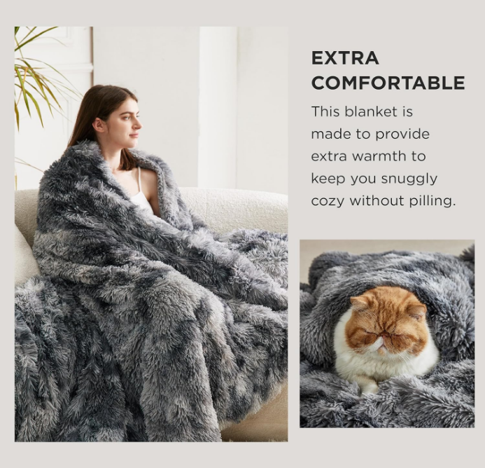 Soft Throw Blanket for Couch, Fluffy Fuzzy Blankets & Throws for Bed, Sofa, Cozy Plush Sherpa Fleece Faux Fur Blanket, Thick Warm Christmas Blanket Decor Gifts for Women, Men, 50x60, Grey
