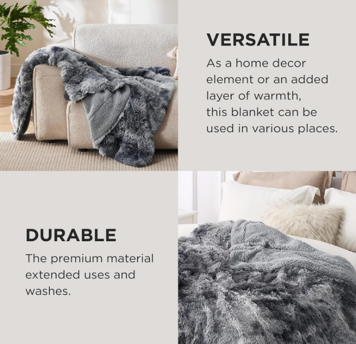 Soft Throw Blanket for Couch, Fluffy Fuzzy Blankets & Throws for Bed, Sofa, Cozy Plush Sherpa Fleece Faux Fur Blanket, Thick Warm Christmas Blanket Decor Gifts for Women, Men, 50x60, Grey