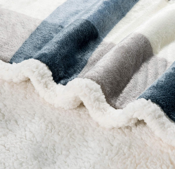 Sherpa Fleece Throw Blanket 60" x 80" Reversible Plush Fluffy Large Big Blanket Lattice Flannel Blankets for Sofa Couch Bed (Grey-Soft Blue, 60"*80")
