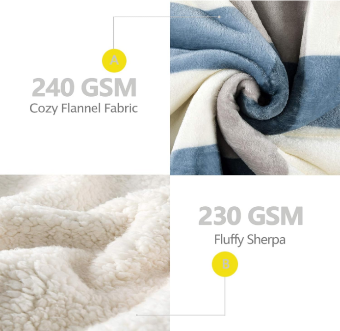 Sherpa Fleece Throw Blanket 60" x 80" Reversible Plush Fluffy Large Big Blanket Lattice Flannel Blankets for Sofa Couch Bed (Grey-Soft Blue, 60"*80")