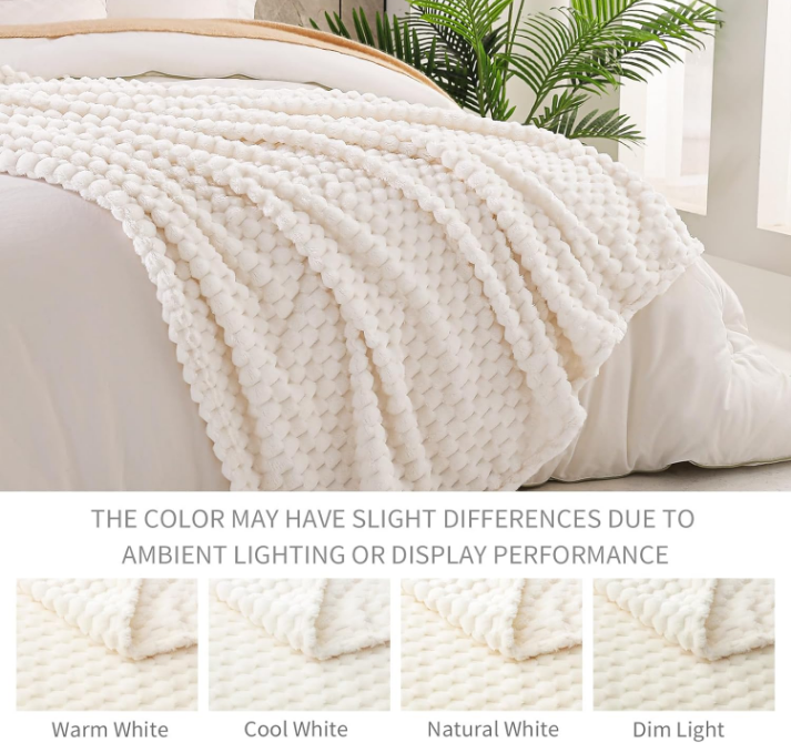 Extra Large Soft Fleece Throw Blanket, 50x70 Inches 3D Clouds Stylish Jacquard Throw Blanket for Couch, Cozy Soft Lightweight for All Season, Ivory Blanket