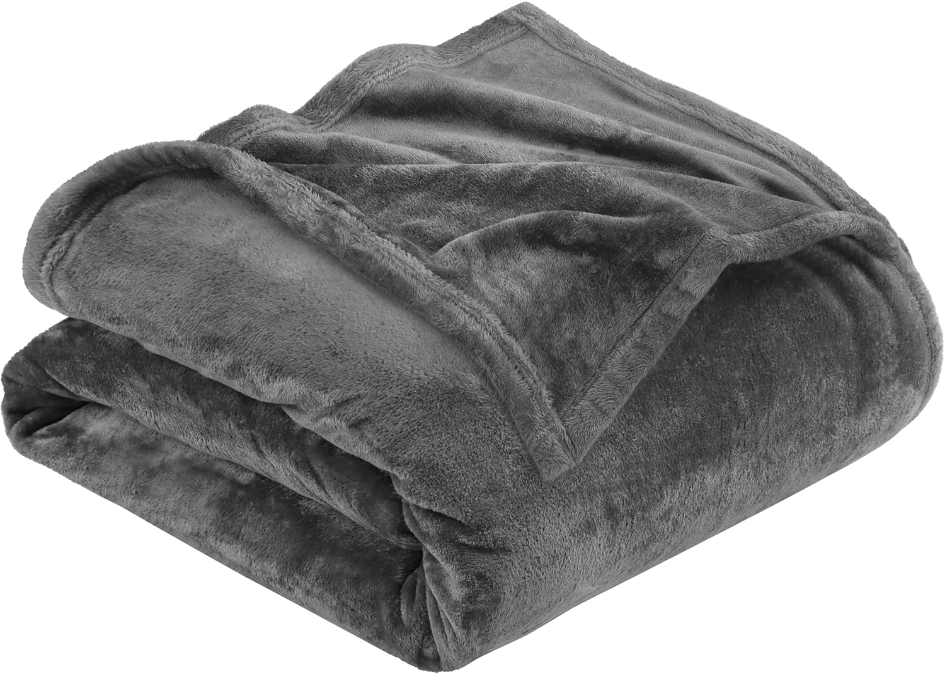 Fleece Blanket Queen Size Grey 300GSM Luxury Bed Blanket Anti-Static Fuzzy Soft Blanket Microfiber (90x90 Inches)
