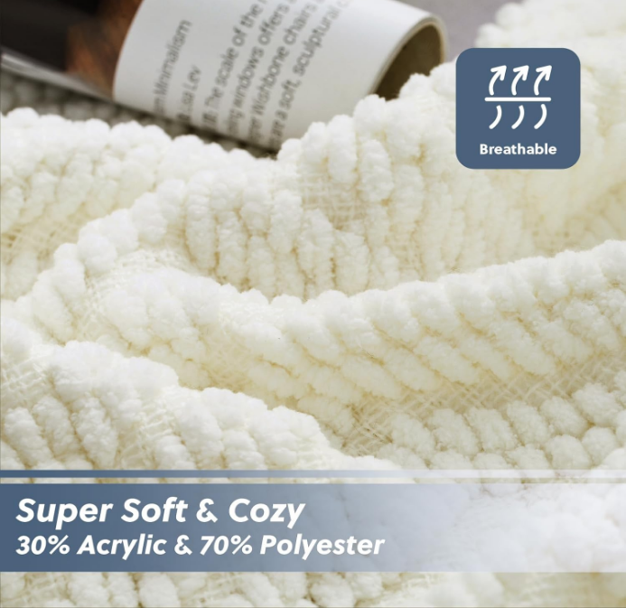 White Throw Blankets for Couch, Textured Knit Woven Blanket, 50x60 Inch - Super Soft Warm Decorative Blanket with Tassels for Couch, Bed, Sofa and Living Room