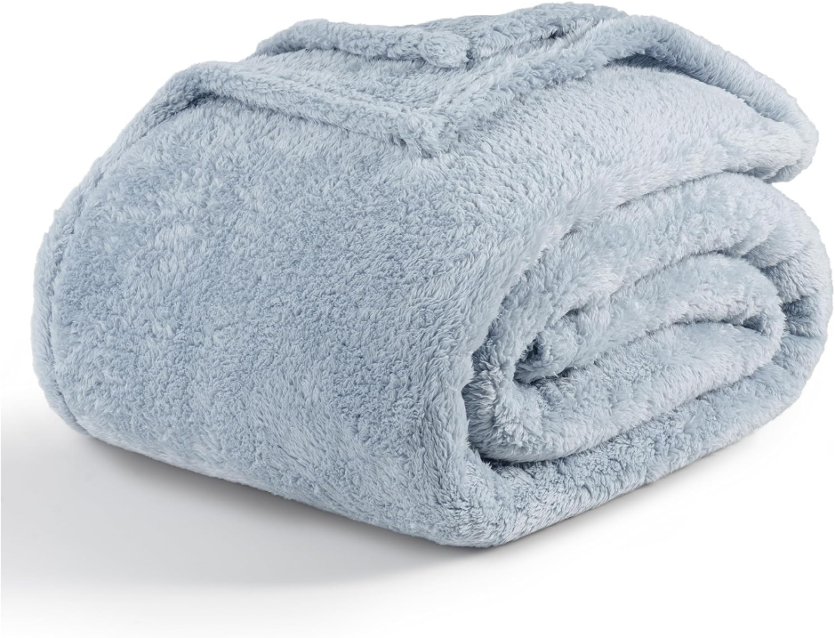 Classic Extra-Fluffy™ Plush Throw Blanket, Soft Fuzzy Fluffy Long Hair Throw Blanket for Couch Sofa Bed, Blue Mist, 50x60 Inches