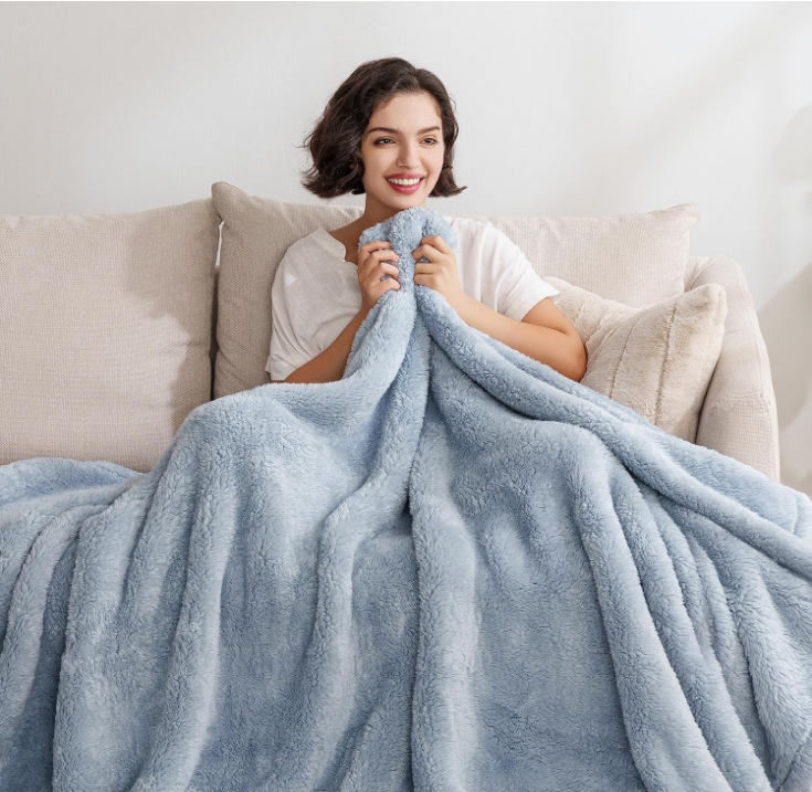 Classic Extra-Fluffy™ Plush Throw Blanket, Soft Fuzzy Fluffy Long Hair Throw Blanket for Couch Sofa Bed, Blue Mist, 50x60 Inches