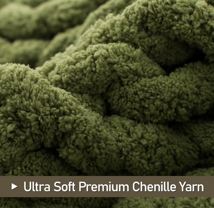 Chunky Knit Throw Blanket 50"X 60", 100% Handmade with Soft Chenille Yarn, 4.4lbs Thick Cable Knitted Blankets, Large Rope Knot Crochet Throws for Couch Sofa Bed Home Decor, Olive Green