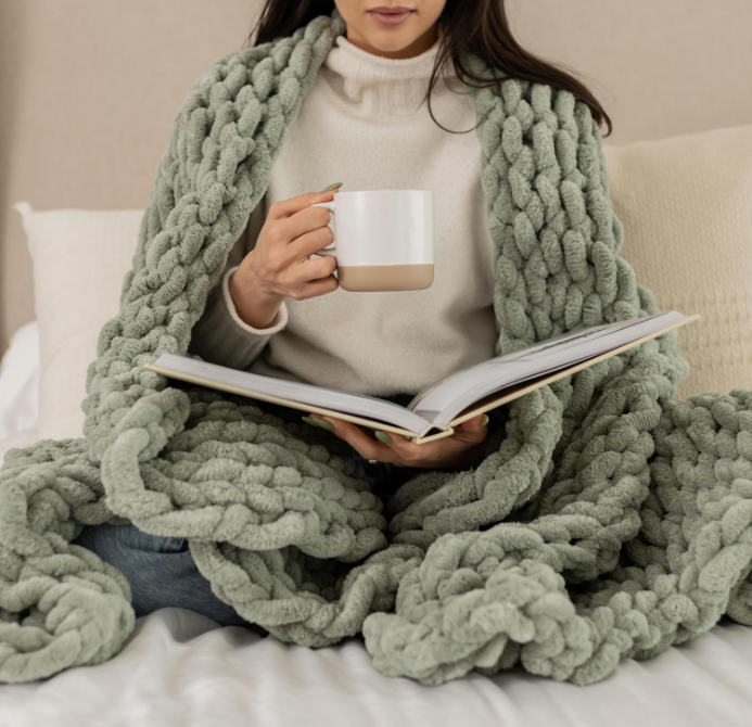 Sage Green Chunky Knit Blanket Throw 50x60, Chunky Knit Throw Blanket for Couch, Large Chunky Knitted Throw Blanket, Chenille Throw Blanket, Knit Throw Blanket for Bed,Knit Chunky Blanket
