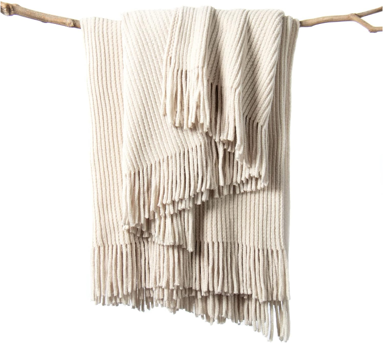 Fall Throw Blanket for Couch-Soft Boho Bed Throw Blankets,Cozy White Chenille Knitted Throw,Small Farmhouse Lightweight Blanket&Throw for Autumn,Woman,Chair,Sofa,Home Decor(White/Cream,50*60")