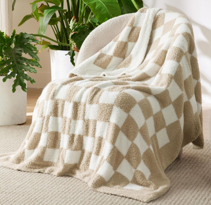 Checkered Throw Blanket - Super Soft Knit Breathable Throw Blanket, Warm Cozy Fluffy Lightweight Summer Blanket for Couch Sofa Bed (50" x 60")