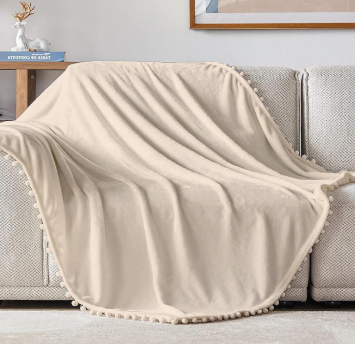 Fleece Throw Blanket for Couch Sofa or Bed， Throw Size Soft Fuzzy Plush Blanket, Luxury Flannel Lap Blanket, Super Cozy and Comfy for All Seasons (Beige, 50" x 60")