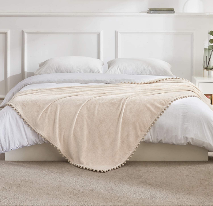 Fleece Throw Blanket for Couch Sofa or Bed， Throw Size Soft Fuzzy Plush Blanket, Luxury Flannel Lap Blanket, Super Cozy and Comfy for All Seasons (Beige, 50" x 60")