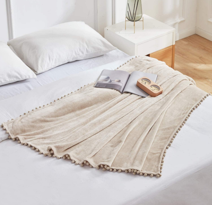 Fleece Throw Blanket for Couch Sofa or Bed， Throw Size Soft Fuzzy Plush Blanket, Luxury Flannel Lap Blanket, Super Cozy and Comfy for All Seasons (Beige, 50" x 60")