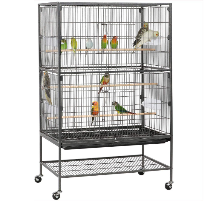 52-inch Wrought Steel Standing Large Flight King Bird Cage for Cockatiels African Grey Quaker Amazon Sun Parakeets Green Cheek Conures Pigeons Parrot Bird Cage Birdcage with Stand