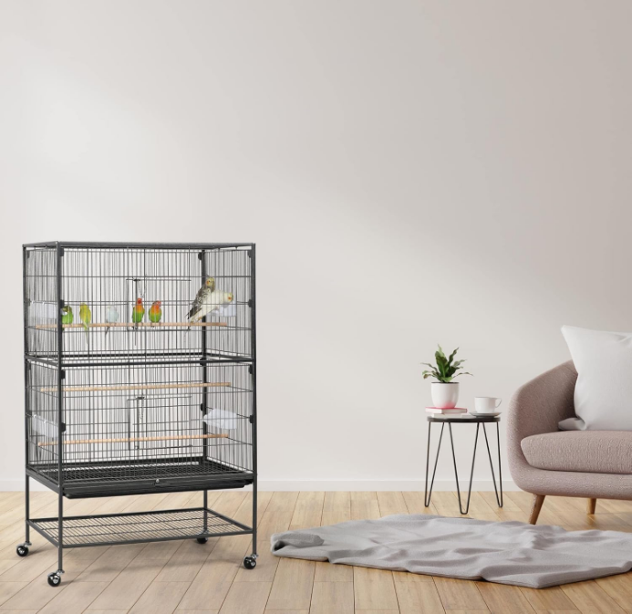52-inch Wrought Steel Standing Large Flight King Bird Cage for Cockatiels African Grey Quaker Amazon Sun Parakeets Green Cheek Conures Pigeons Parrot Bird Cage Birdcage with Stand