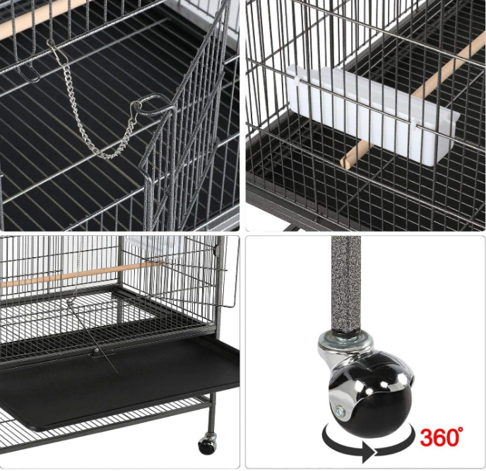 52-inch Wrought Steel Standing Large Flight King Bird Cage for Cockatiels African Grey Quaker Amazon Sun Parakeets Green Cheek Conures Pigeons Parrot Bird Cage Birdcage with Stand