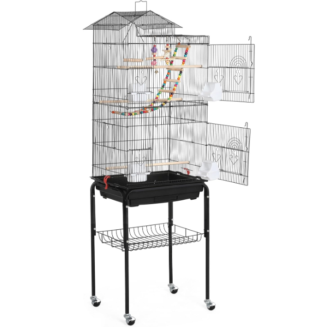 Bird Cage 64-inch Play Open Top Medium Small Parrot Parakeet Bird Cages with Detachable Rolling Stand for Parrot Lovebirds Finches Parakeets Budgie Parrotlet Conures, Pet Flight Birdcage