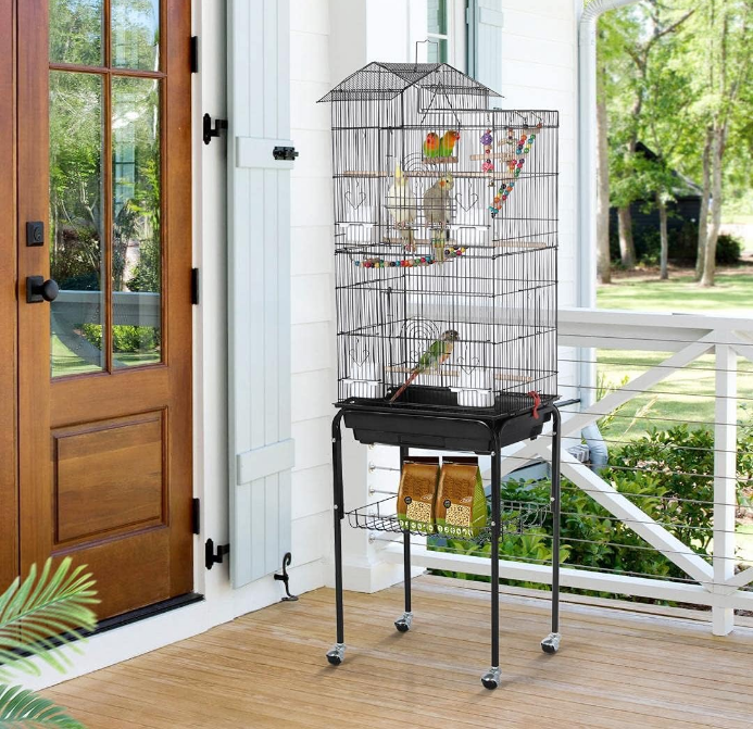 Bird Cage 64-inch Play Open Top Medium Small Parrot Parakeet Bird Cages with Detachable Rolling Stand for Parrot Lovebirds Finches Parakeets Budgie Parrotlet Conures, Pet Flight Birdcage