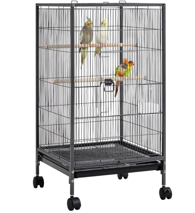 40 Inch Wrought Iron Bird Cage Open-Top Parrot Cage with Rolling Stand for Parakeets Cockatiels Budgies Parrotlets Lovebirds Canary Small-Sized Birds Parrots