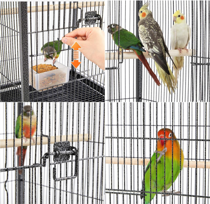 40 Inch Wrought Iron Bird Cage Open-Top Parrot Cage with Rolling Stand for Parakeets Cockatiels Budgies Parrotlets Lovebirds Canary Small-Sized Birds Parrots