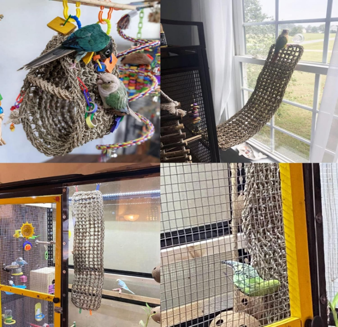 Bird Seagrass Mat 29.5"×7" Parrot Natural Grass Woven Net Hammock Hanging on Cage with Hooks Parakeet Climbing Rope Ladder Chew Toys for Pigeon Cockatiel Conure Budgie Cockatoo Rat