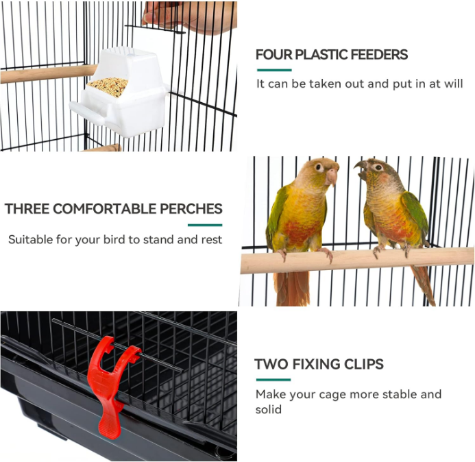 62 inch Metal Bird Cage, Large Parakeet Cages for Parrot, Cockatiel, Lovebird, Pigeon with Roof Top, Rolling Stand and Hanging Toys