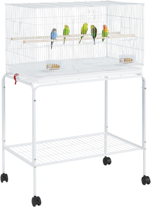 47-inch Flight Bird Cages for Parakeets Cockatiels Conures Budgies Finches Lovebirds Canaries Parrots Breeding Birdcage with Detachable Rolling Stand, White