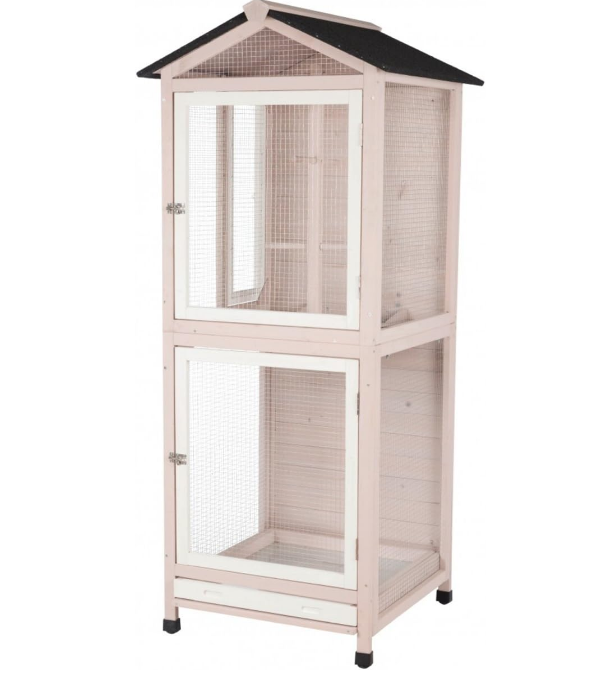 Outdoor Bird Aviary, 67-in Wooden Birdcage, 2 Perches, Ideal for Small Birds, Finches, Gray, (55952)